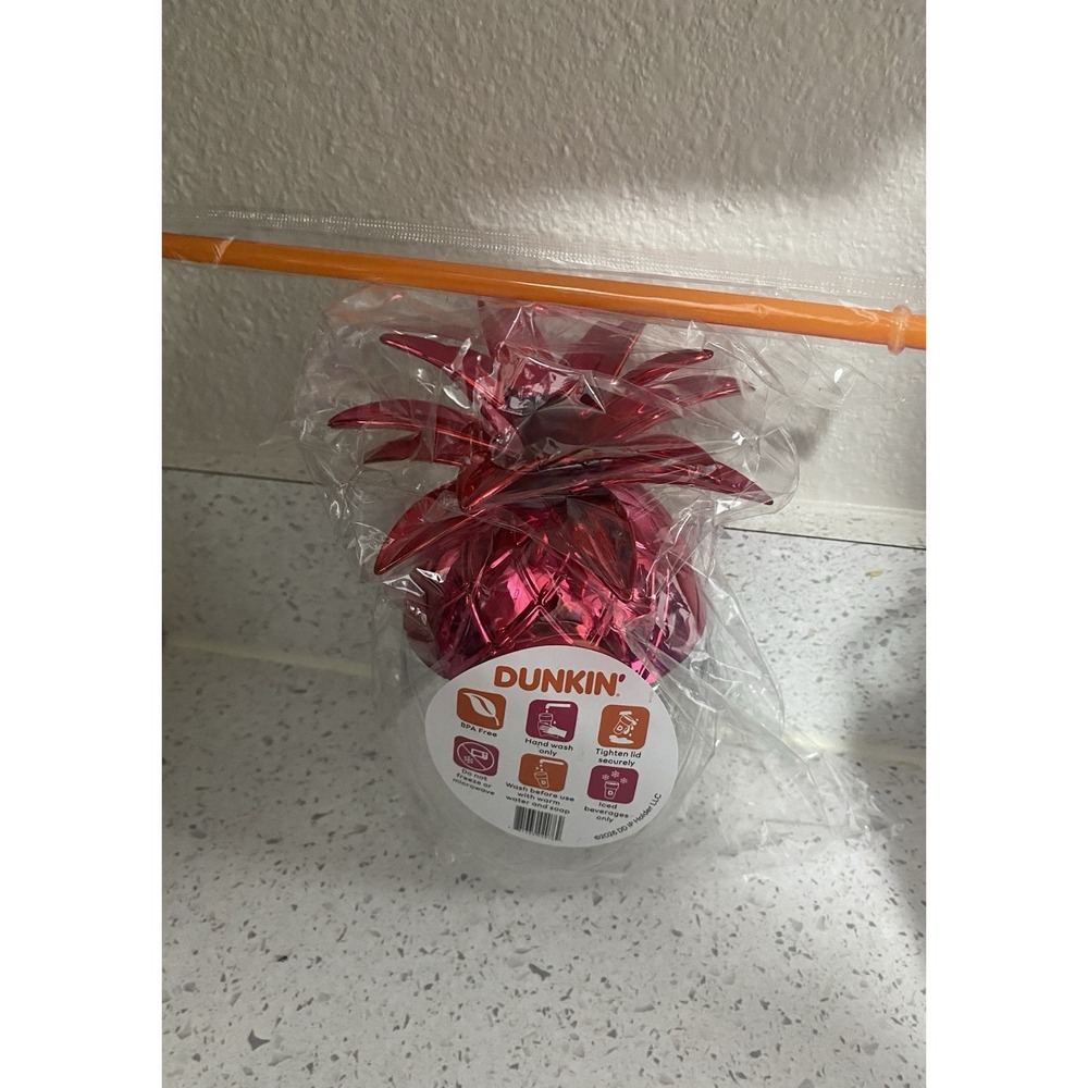 Dunkin' Pink Pineapple Tumbler Cup w/ Straw, Coffee & Tea Theme - Picture 3 of 4